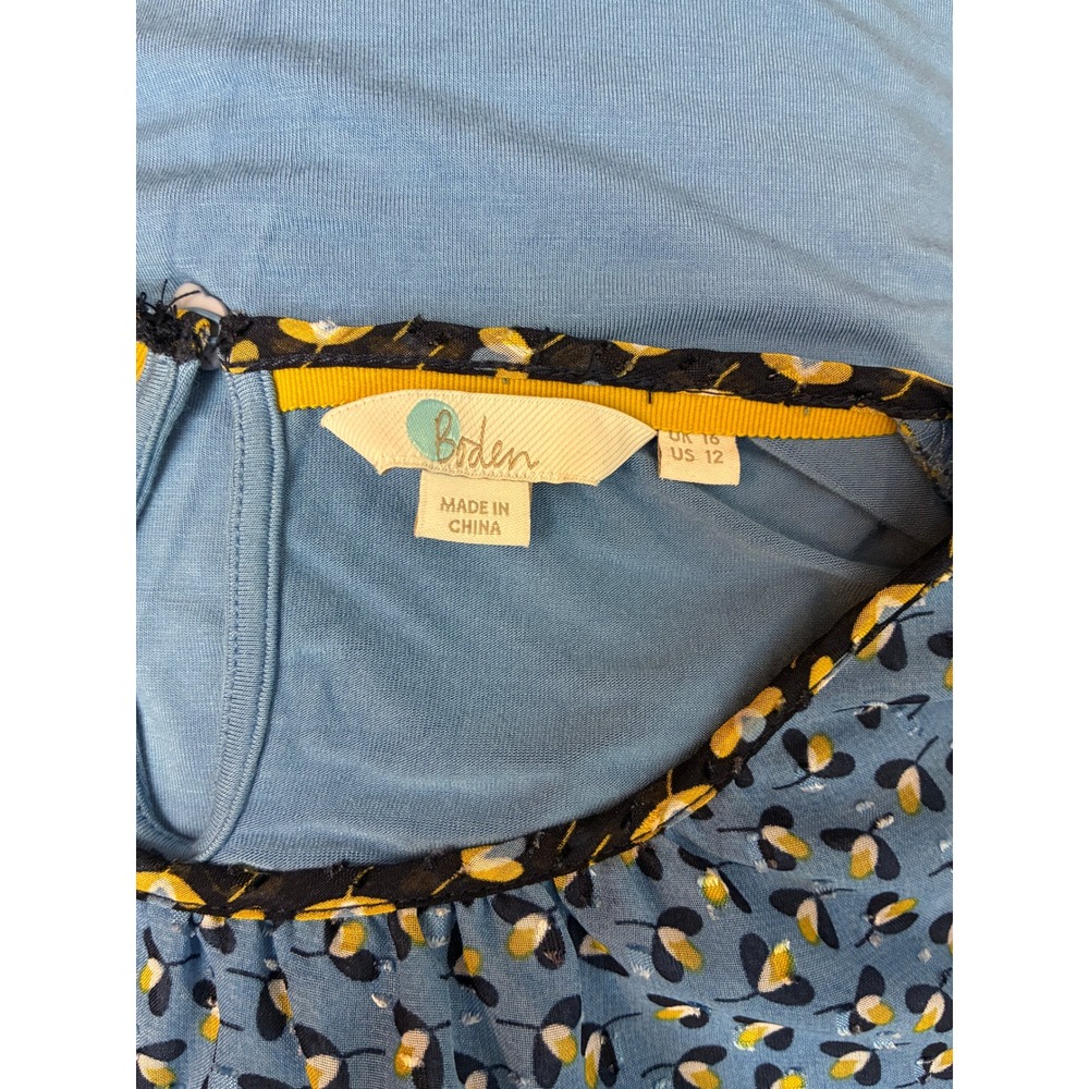 Boden Blue Floral Ruffle Blouse - 12 - Long Sleeve Keyhole Back Boho Office